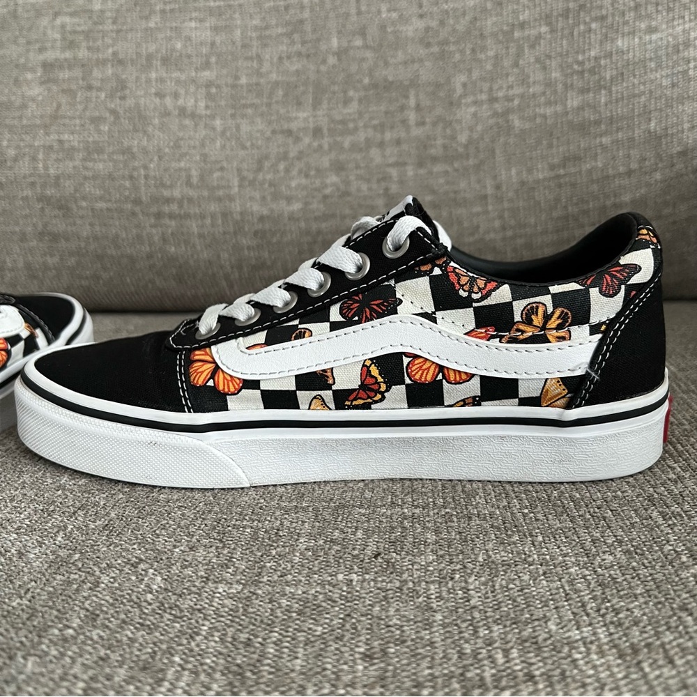 Rare Vans Old Skool Checkered Butterfly Sneakers Black Low Top Skate Shoes sz 6 - Picture 7 of 12